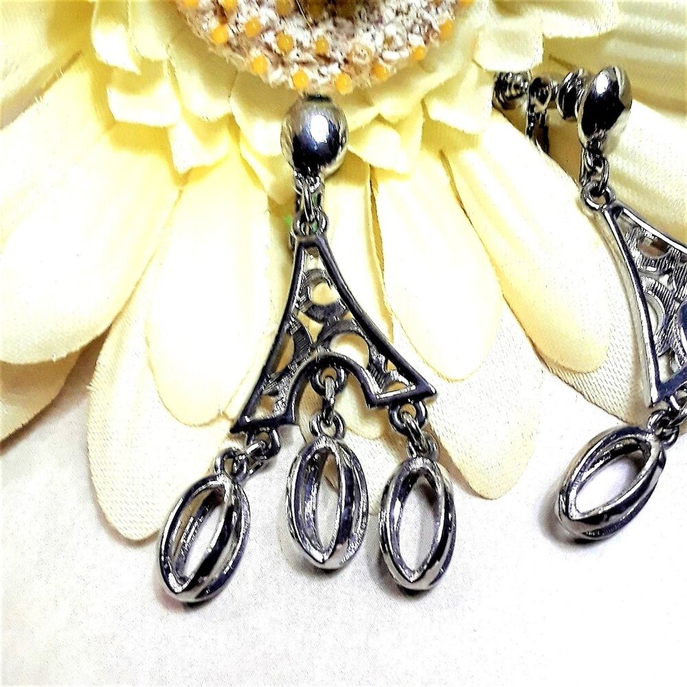 Vintage Napier Silver tone Vintage Skewbacks Earring Open Work Eiffel Tower Dang